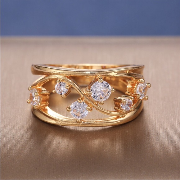 New Women’s Yellow Gold Plated Diamond Ring - Picture 7 of 8